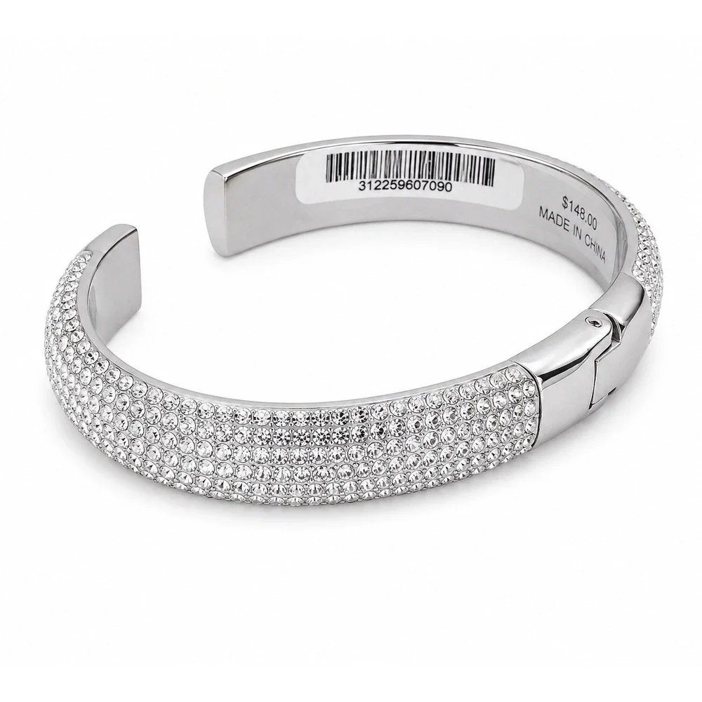 Henri Bendel New York TUX Crystal Pavé Silver Tone Hinged Cuff Bracelet NWT
